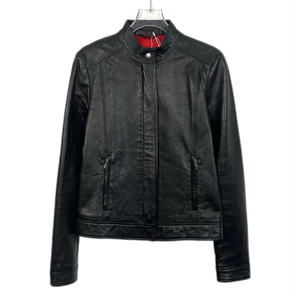 Gucci Black Lambskin Stand-Collar Leather Jacket